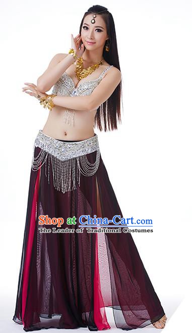 Traditional Indian Performance Rosy and Black Dress Belly Dance Costume for Women