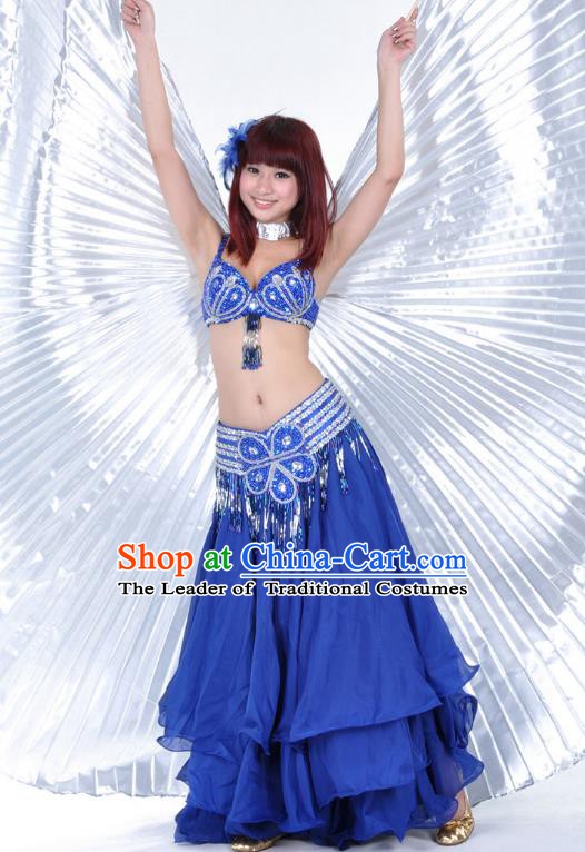 Indian Belly Dance Stage Performance Costume, India Oriental Dance Royalblue Dress for Women