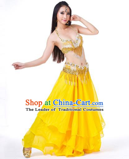 Traditional Oriental Bollywood Dance Costume Indian Belly Dance Yellow Dress for Women