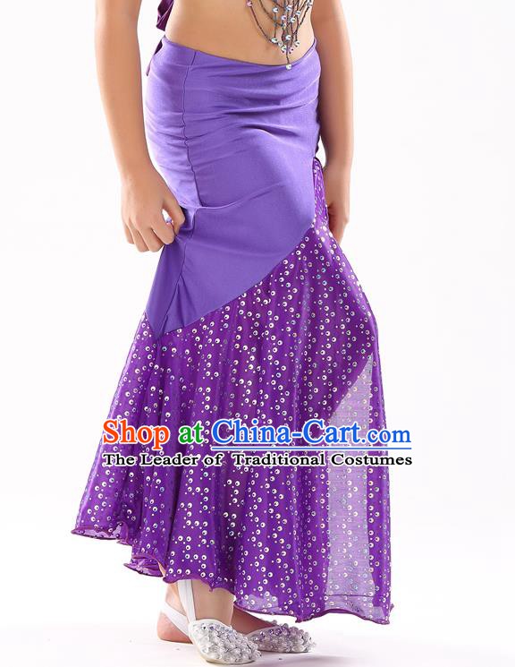 Traditional India Oriental Bollywood Dance Purple Skirt Indian Belly Dance Costume for Kids