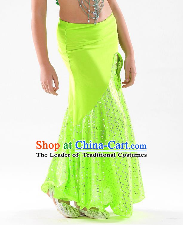 Traditional India Oriental Bollywood Dance Green Skirt Indian Belly Dance Costume for Kids
