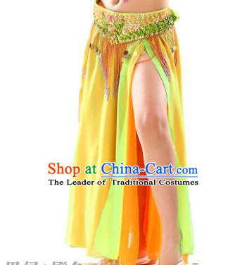 Traditional Indian Children Stage Dance Yellow Skirt Belly Dance Costume for Kids