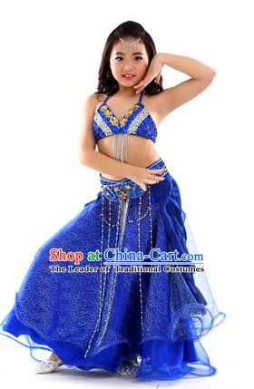 Indian Traditional Stage Performance Dance Royalblue Dress Belly Dance Costume for Kids