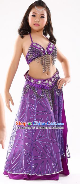 Traditional Indian Children Oriental Dance Purple Dress Belly Dance Costume for Kids
