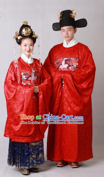 Chinese Ancient Ming Dynasty Emperor and Empress Wedding Embroidered Costume for Women for Men