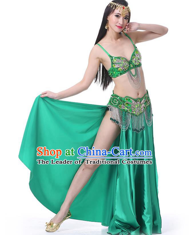 Asian Indian Belly Dance Costume Stage Performance Oriental Dance Green Dress for Women