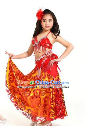 Indian Traditional Belly Dance Red Dress Oriental Dance Performance Costume for Kids