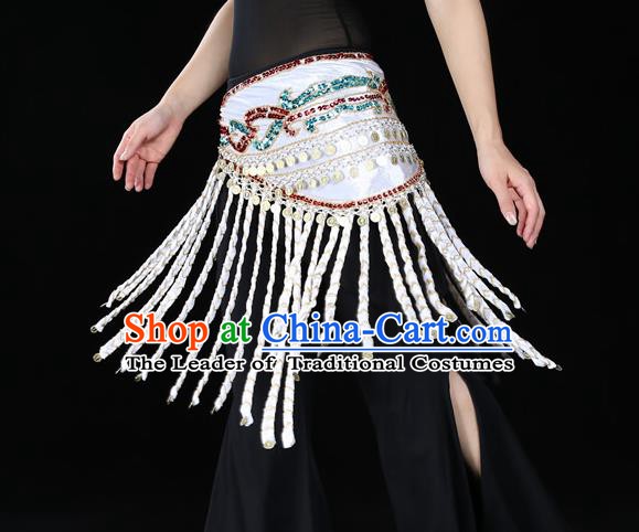 Indian Belly Dance Waist Accessories Stage Performance White Tassel Waistband Belts for Women