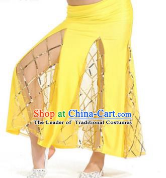 Indian Traditional Belly Dance Performance Costume Classical Oriental Dance Yellow Fishtail Skirt for Kids