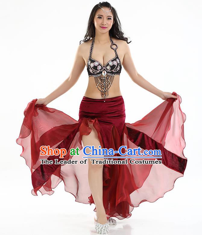 Top Indian Belly Dance India Traditional Raks Sharki Wine Red Dress Oriental Dance Costume for Women