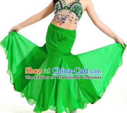 Asian Indian Belly Dance Green Fishtail Skirt Stage Performance Oriental Dance Clothing for Kids