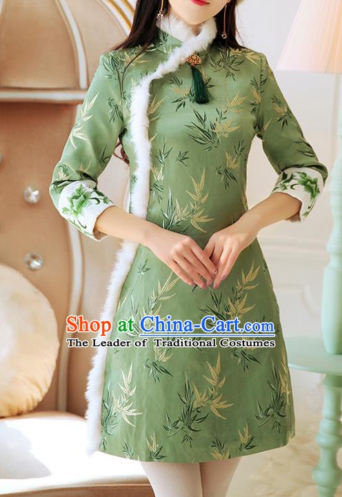 Chinese National Tangsuit Embroidered Bamboo Qipao Dress Cheongsam Clothing for Women