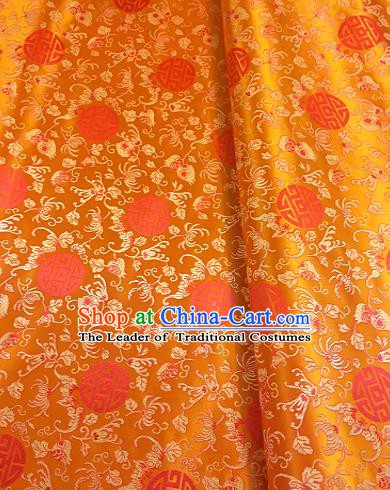 Chinese Traditional Mongolian Robe Fabric Palace Pattern Design Orange Brocade Chinese Fabric Asian Material