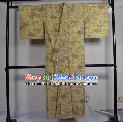 Japanese Traditional Male Kimono Clothing Printing Yellow Haori Kimonos Yukata Robe for Men