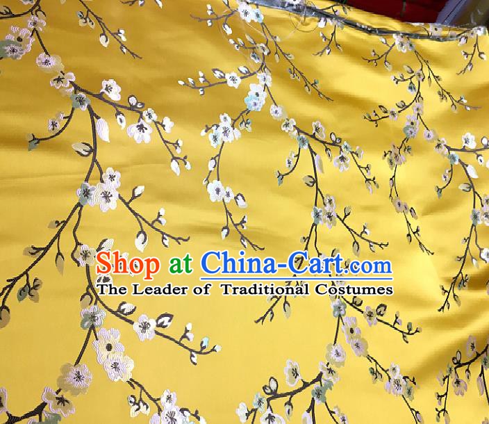 Chinese Traditional Fabric Tang Suit Plum Blossom Pattern Yellow Brocade Chinese Fabric Asian Cheongsam Material