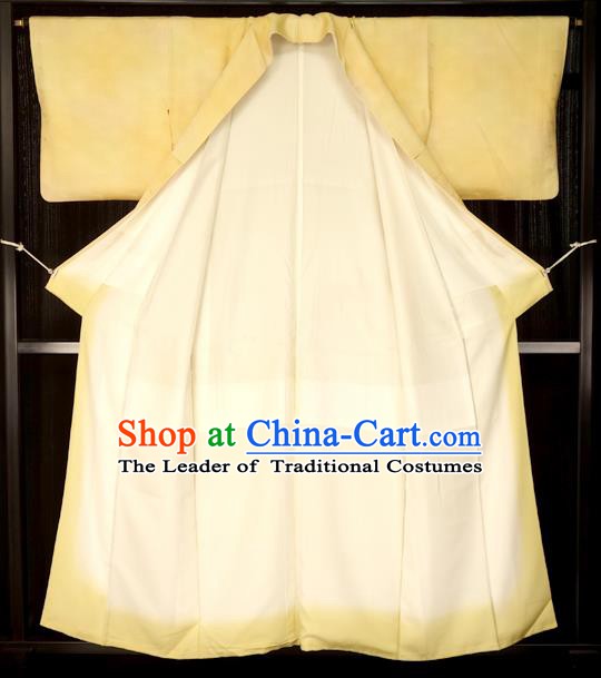 Traditional Japan Palace Yellow Furisode Kimono Costume Japanese Yukata Dress for Women