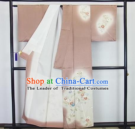 Japanese Traditional Kimono Japan Haori Apparel Khaki Yukata Robe Costume for Men