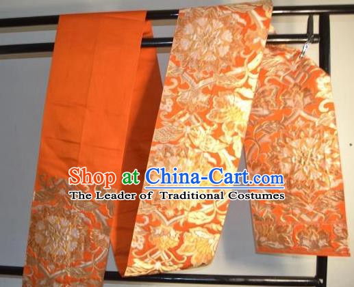 Traditional Japanese Kimono Wedding Orange Belts Kimonos Yukata Brocade Waistband for Women