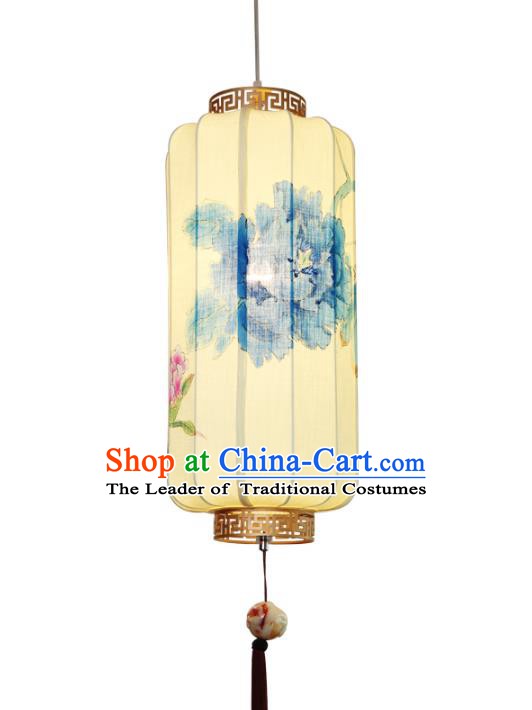 Handmade Traditional Chinese Linen Lantern Ceiling Lanterns Hand Painting Peony Lanern New Year Lantern