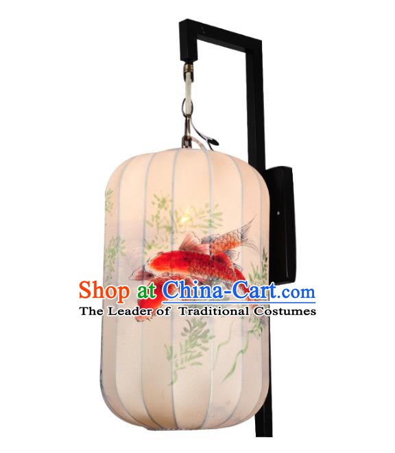 Handmade Traditional Chinese Lantern Wall Lamp Hand Painting Fish Lantern
