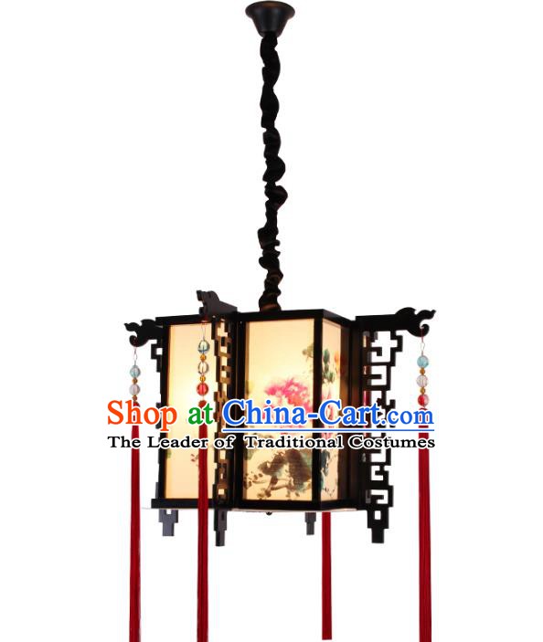 Traditional Chinese Ancient Palace Lantern Printing Peony Ceiling Lanterns Hanging Lanern