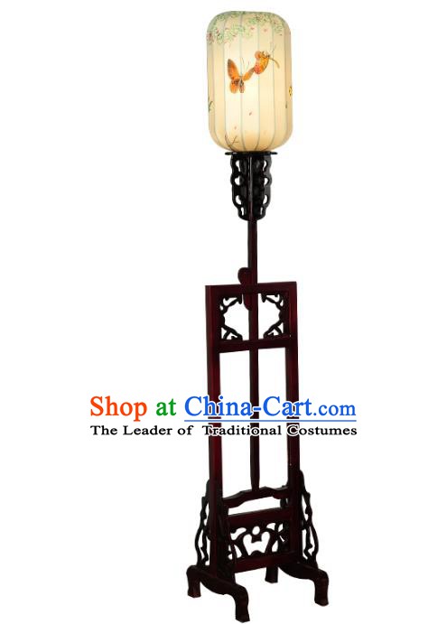 Handmade Traditional Chinese Lantern Floor Lamp Printing Butterfly Palace Lantern
