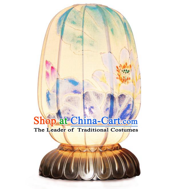 Handmade Traditional Chinese Lantern Painting Lotus Desk Lamp Palace Lantern