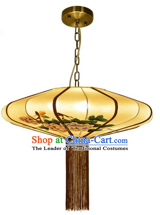 Traditional Chinese Palace Lantern Painting Peony Ceiling Lamp Ancient Lanern