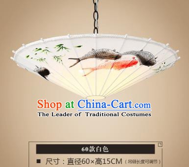 Asian China Traditional Handmade Lantern Printing Fishes Umbrella Ceiling Lamp Ancient Palace Lanern
