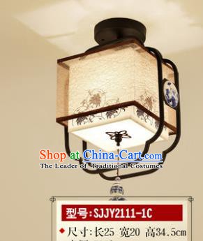 Asian China Traditional Handmade Lantern Painting Lotus Square Ceiling Lamp Ancient Palace Lanern