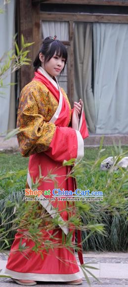 Chinese Traditional Han Dynasty Palace Lady Costume Ancient Hanfu Curving-front Robe for Women