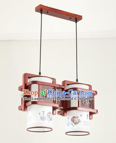 China Traditional Handmade Ancient Orchid Hanging Two-pieces Lantern Palace Lanterns Ceiling Lamp