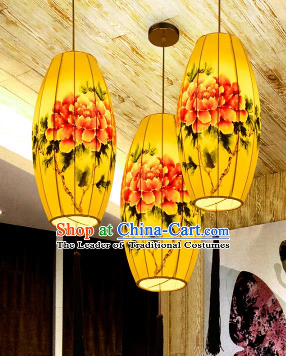 Traditional China Handmade Printing Peony Lantern Ancient New Year Hanging Lanterns Palace Ceiling Lamp