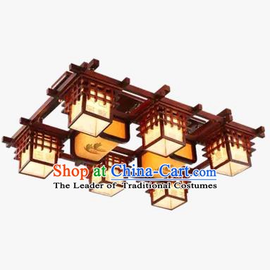 China Handmade Ceiling Lantern Traditional Wood Lanterns Palace Six-Lights Lamp