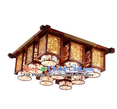 China Handmade Wood Carving Ceiling Lantern Traditional Ancient Nine-Lights Lanterns Palace Lamp