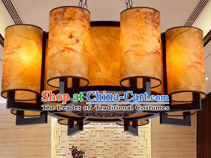Chinese Handmade Eight-Lights Lantern Traditional Palace Ceiling Lamp Ancient Hanging Lanterns