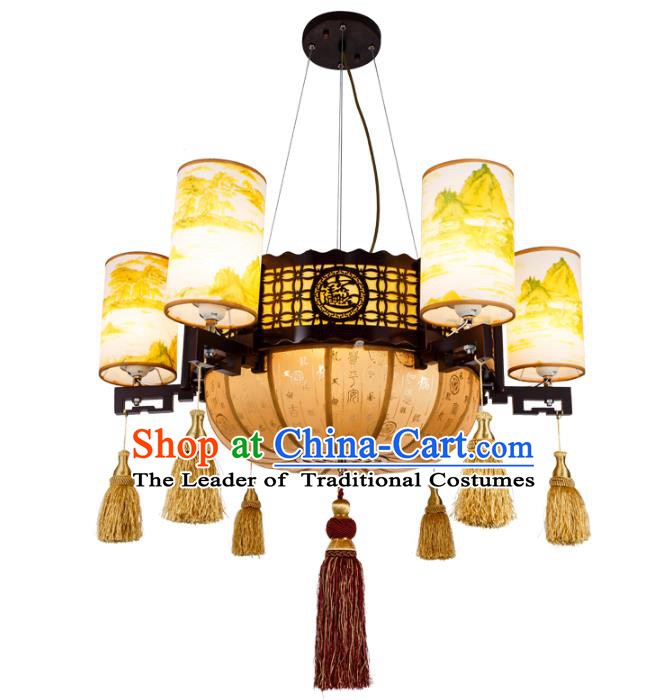 Chinese Handmade Landscape Painting Lantern Traditional Palace Ceiling Lamp Ancient Hanging Lanterns