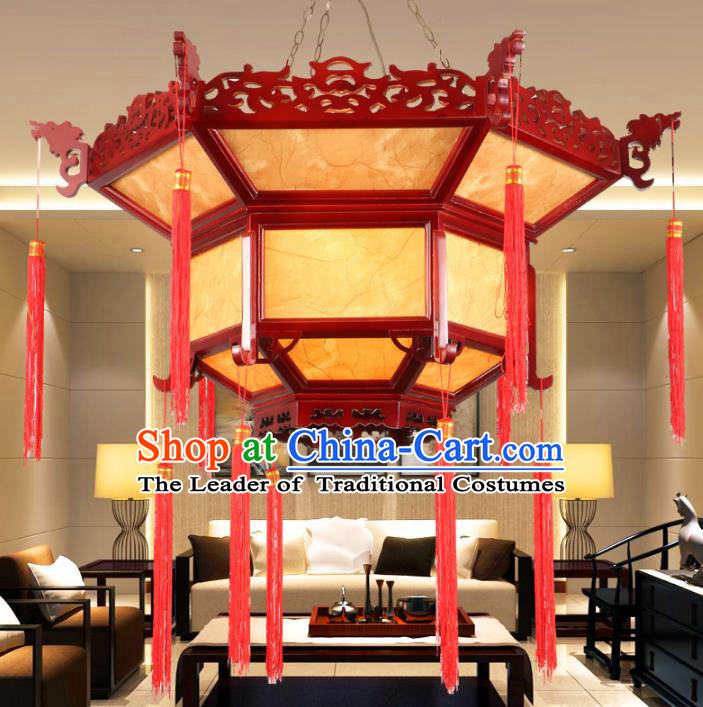 Chinese Handmade Wood Lantern Traditional Palace Hanging Ceiling Lamp Ancient Lanterns