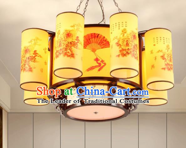 Chinese Handmade Eight-Lights Hanging Lantern Traditional Palace Ceiling Lamp Ancient Lanterns