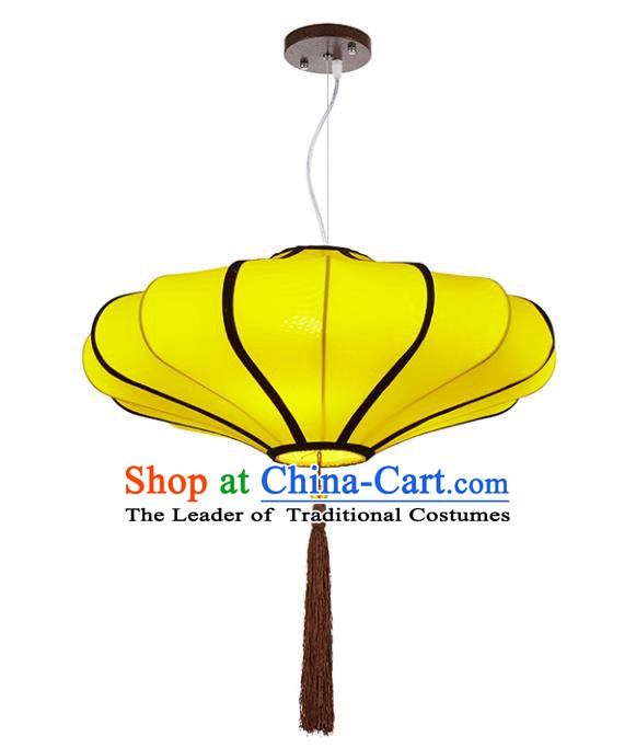 Chinese Classical Handmade Yellow Palace Lanterns Traditional Hanging Lantern Ancient Ceiling Lamp