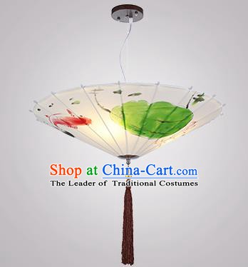Chinese Classical Handmade Printing Umbrella Palace Lanterns Traditional White Hanging Lantern Ancient Ceiling Lamp