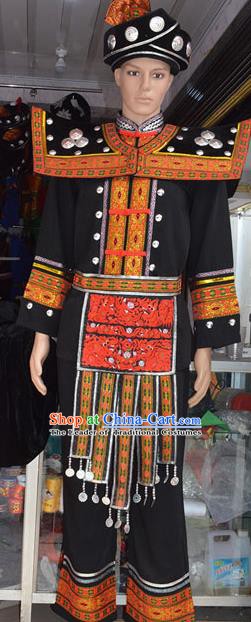 Traditional Chinese Miao Minority Nationality Embroidered Costume for Men