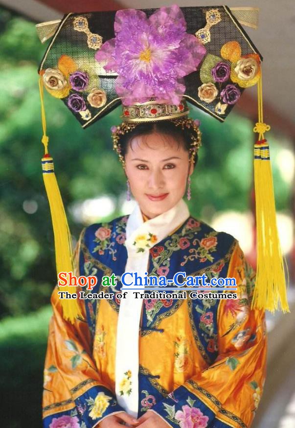 Ancient Chinese Qing Dynasty Manchu Empress Dowager Cixi Embroidered Historical Costume for Women