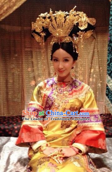 Ancient Chinese Qing Dynasty Manchu Princess Jianning Embroidered Historical Costume for Women