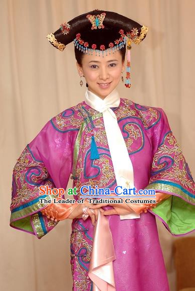 Chinese Ancient Qing Dynasty Manchu Imperial Concubine Embroidered Historical Costume for Women