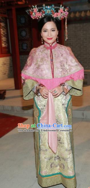 Chinese Ancient Qing Dynasty Imperial Concubine Embroidered Manchu Dress Historical Costume for Women