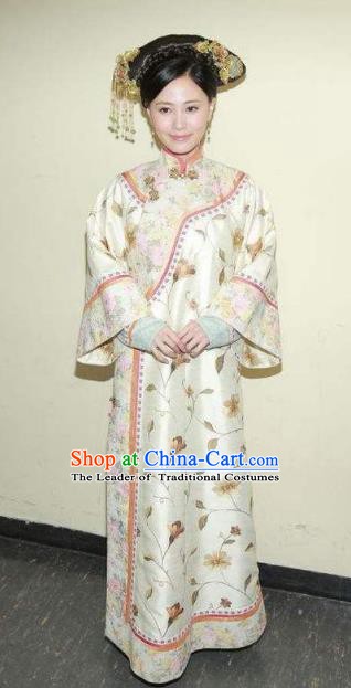 Chinese Ancient Qing Dynasty Jiaqing Imperial Concubine Embroidered Manchu Dress Historical Costume for Women