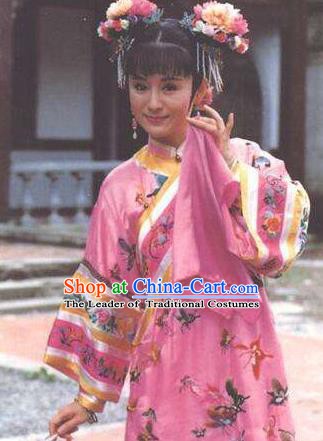 Chinese Ancient Qing Dynasty Young Empress Dowager Xiaozhuang Embroidered Manchu Dress Historical Costume for Women