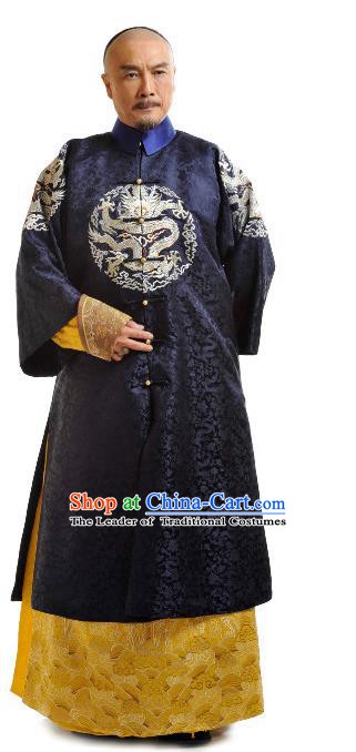 Chinese Qing Dynasty Emperor Kangxi Xuanye Court Historical Costume Ancient Manchu Kaiser Clothing for Men