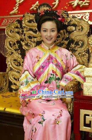 Chinese Ancient Qing Dynasty Imperial Concubine of Kangxi Manchu Dress Historical Costume for Women